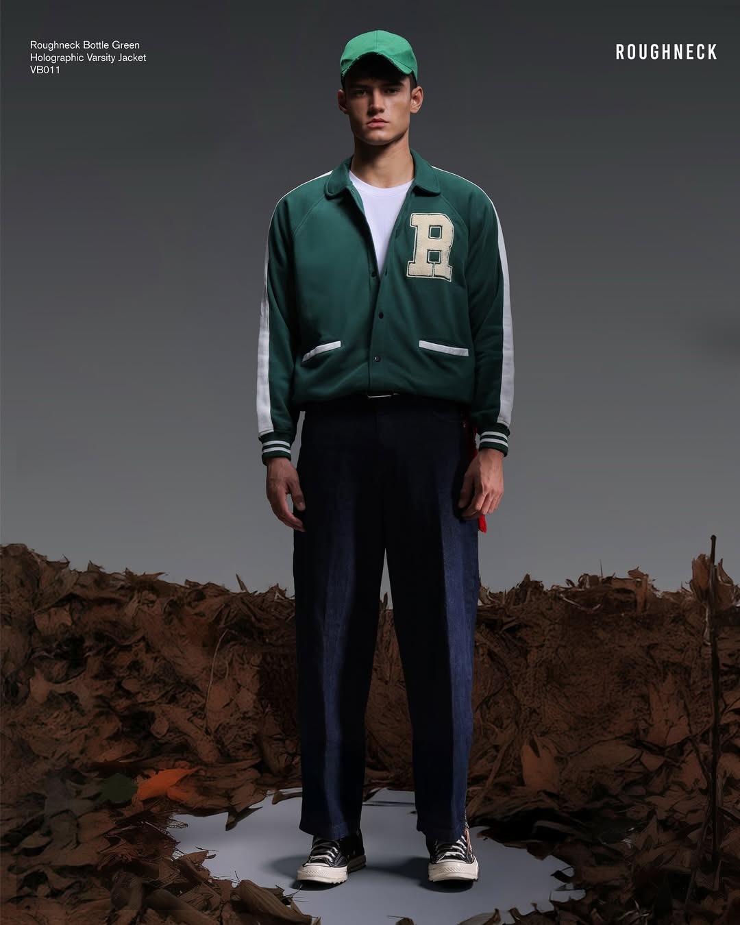 Roughneck VB011 Bottle Green Holographic Varsity Jacket