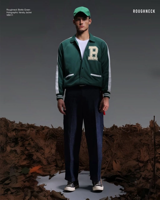 Roughneck VB011 Bottle Green Holographic Varsity Jacket