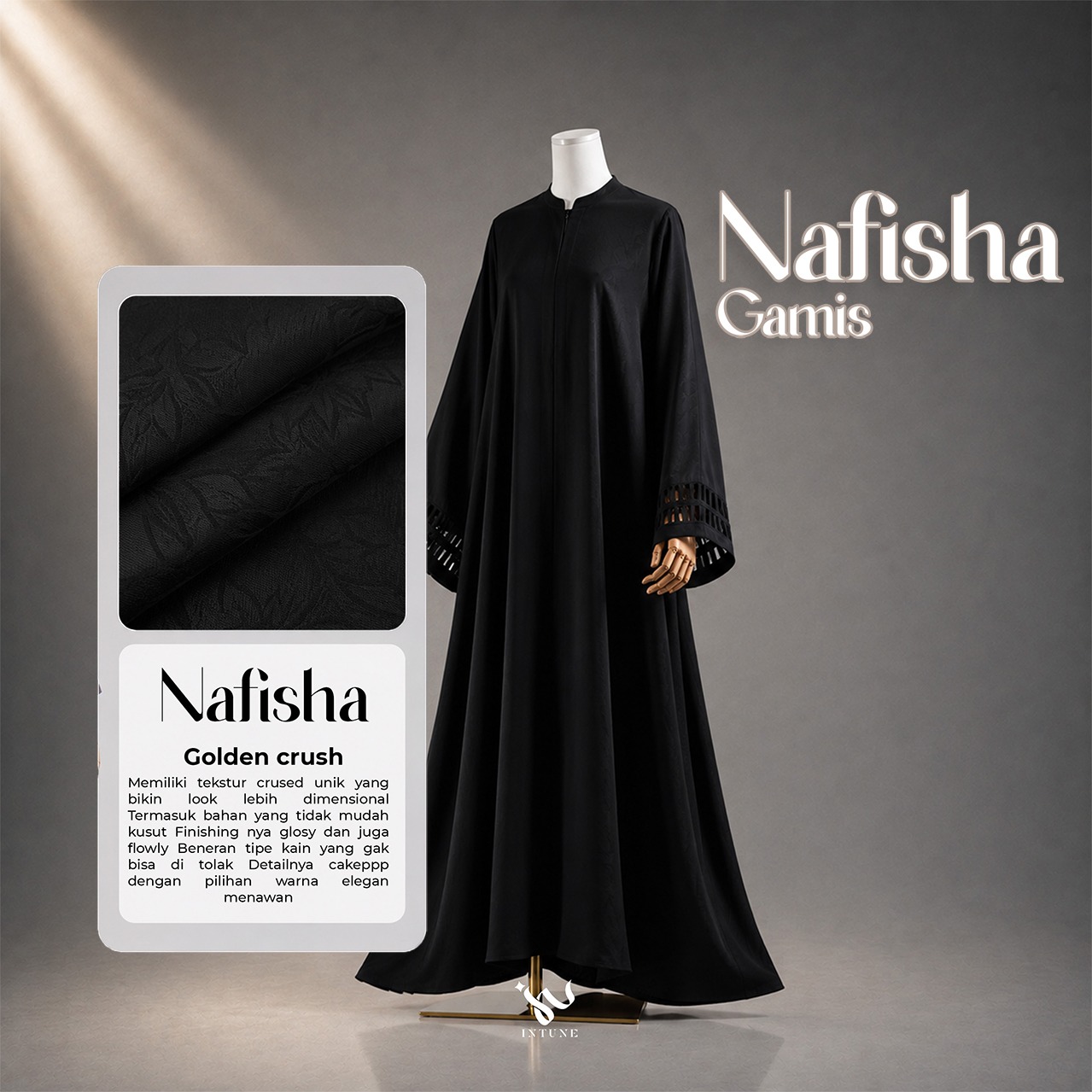Intune Hijab Nafisha Gamis Golden Crush Abaya Umroh Haji Simple Elegan Dan Nyaman