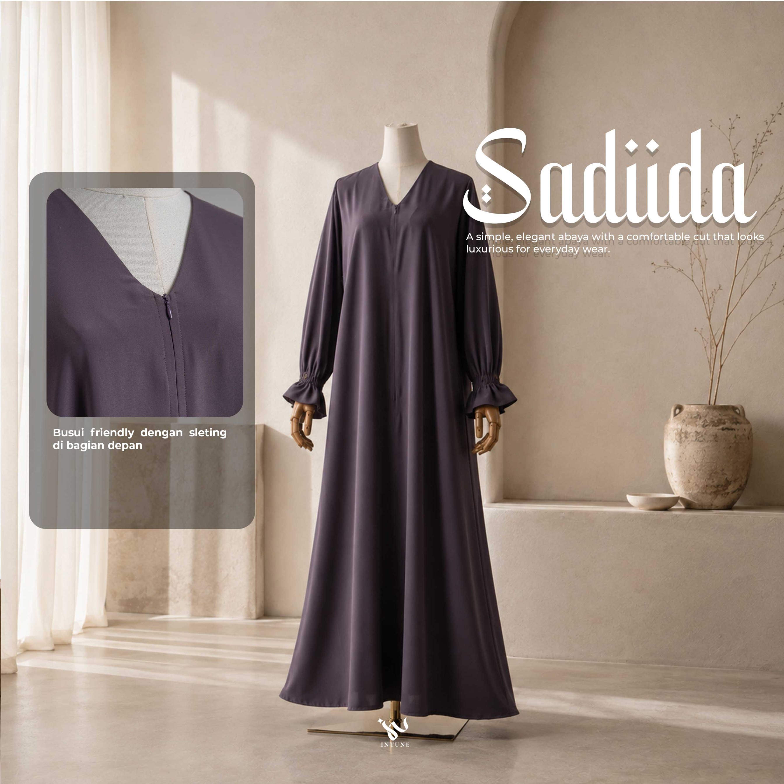INTUNE HIJAB SADIIDA GAMIS POLOS ABAYA UMROH HAJI MARINA ANTI UV SIMPLE ELEGAN