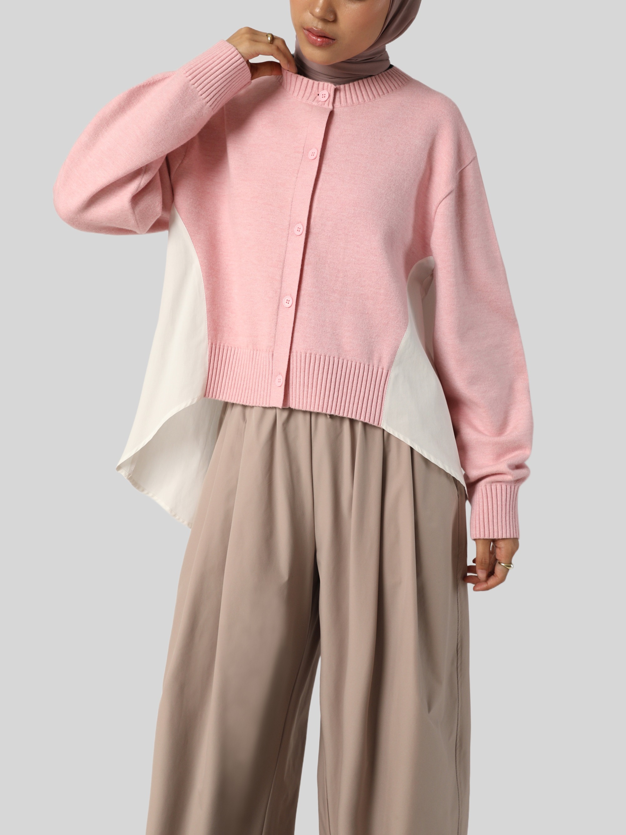 Sabamodest Paneled Poplin Viscose Cardigan