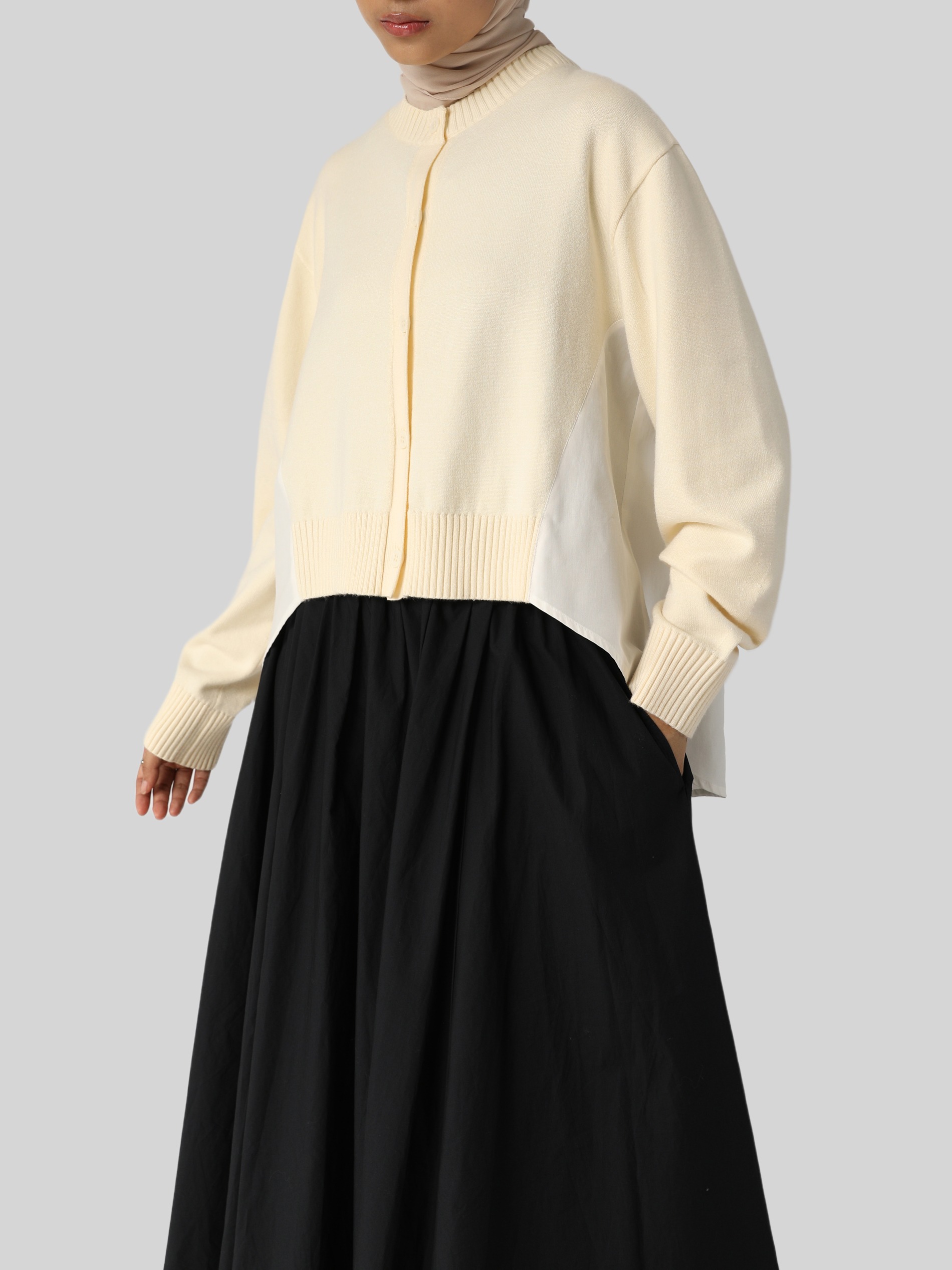 Sabamodest Paneled Poplin Viscose Cardigan