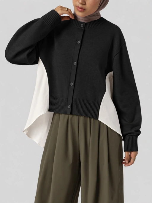 Sabamodest Paneled Poplin Viscose Cardigan