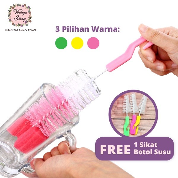 Tongkat Spons Sikat Botol Gelas Free 1 Sikat Botol Susu