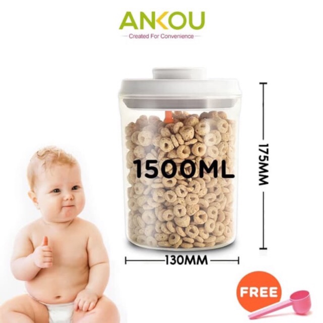 Ankou - Toples Bulat ( Tempat makanan / Tempat susu bubuk ) Air Tight 1500ml