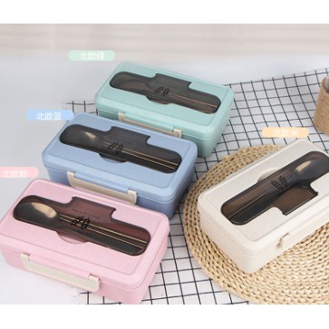 Kotak Makan Bekal Lunch Box Free Sumpit Sendok Bahan Wheat Straw Jerami Gandum