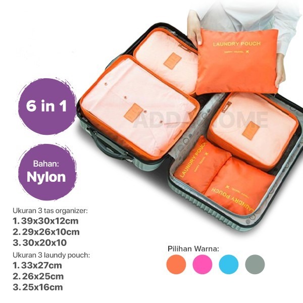 Tas Travel Organizer Baju Pakaian Shampoo Kosmetik 6 in 1