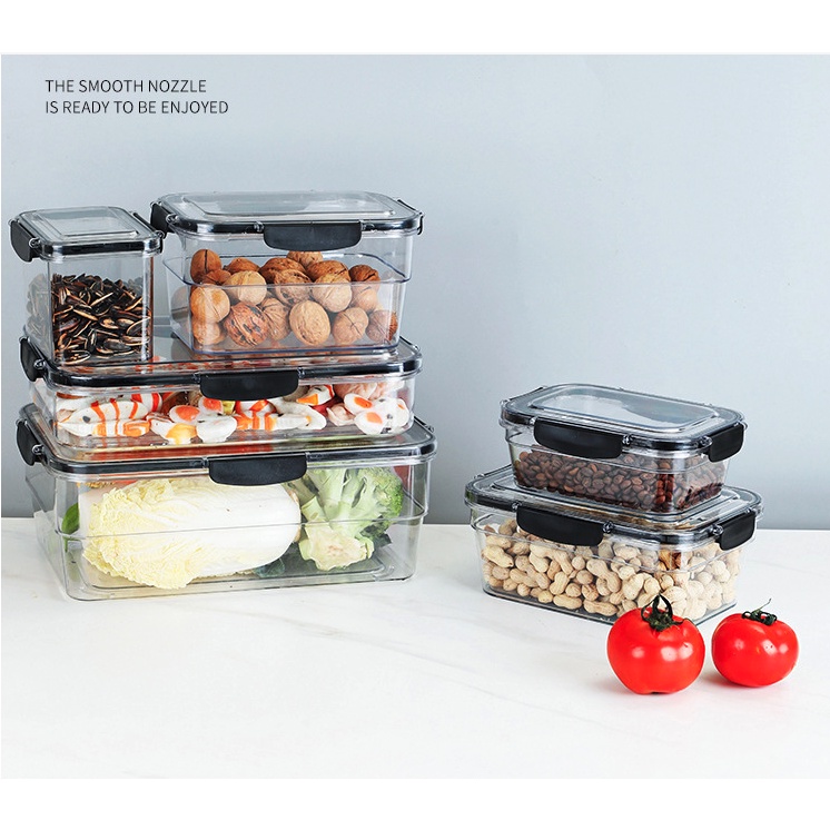  Toples Kedap Udara Ukuran Panjang Persegi Penyimpanan Makanan Snack Seafood BPA Free - C