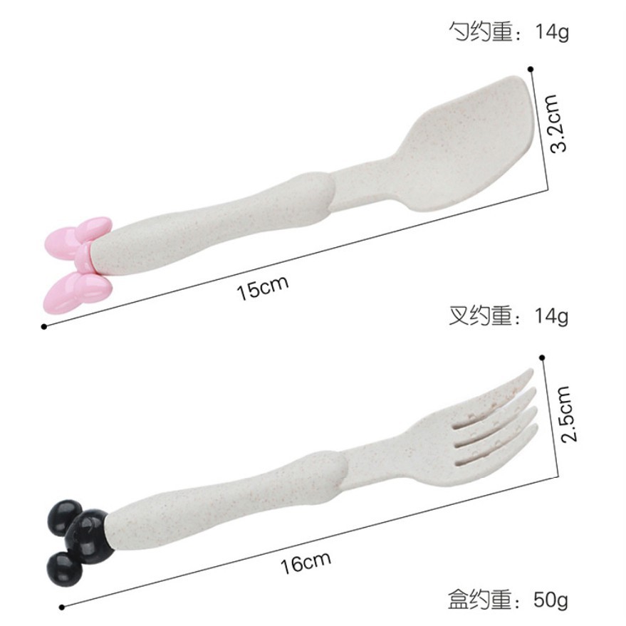 Set Sendok Garpu Alat Makan Anak Motif Lucu Bahan Jerami Gandum Wheat Straw BPA Free