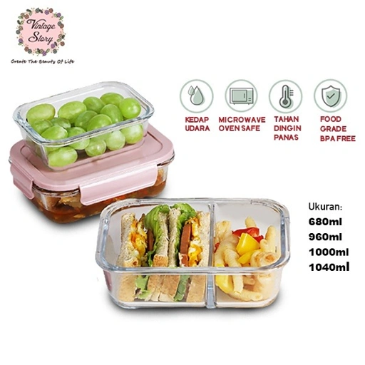 Image of Toples Lunch Box Kotak Tempat Penyimpanan Makan Bahan Kaca Microwave Oven Safe Bersekat