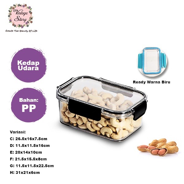  Toples Kedap Udara Ukuran Panjang Persegi Penyimpanan Makanan Snack Seafood BPA Free - C