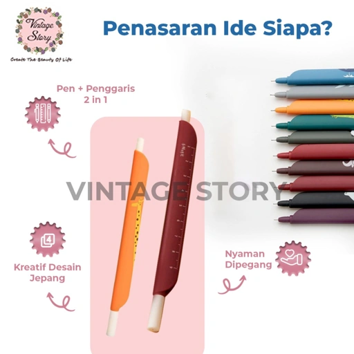 Image of Pulpen Penggaris Aesthetic 2 in 1 Motif Karakter Atk Desain Jepang 0.38mm