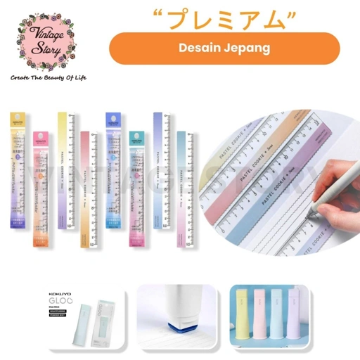 Image of Penggaris ATK Sekolah 15cm Ruler Kokuyo Desain Jepang Patel Cookie Warna Gradient