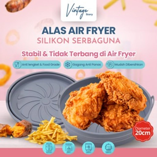 Wadah Alas Air Fryer Silikon Food Grade Anti Lengket Tahan Panas Hingga 230°C Bisa Pakai Ulang