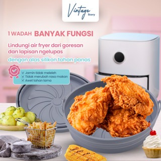 Wadah Alas Air Fryer Silikon Food Grade Anti Lengket Tahan Panas Hingga 230°C Bisa Pakai Ulang