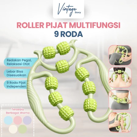 Alat Pijat 9 Roda Manual Roller Otot Relaksasi Betis Paha Lengan Tubuh Pereda Pegal