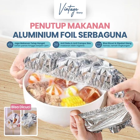 Penutup Makanan Aluminium Foil Elastis Anti Debu Tahan Panas Piring Mangkuk Cuci Pakai Berulang