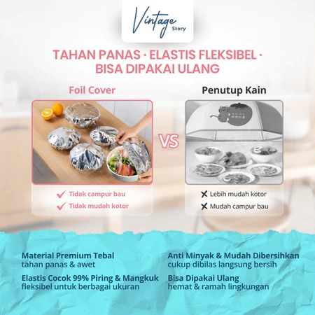 Penutup Makanan Aluminium Foil Elastis Anti Debu Tahan Panas Piring Mangkuk Cuci Pakai Berulang