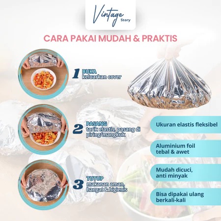 Penutup Makanan Aluminium Foil Elastis Anti Debu Tahan Panas Piring Mangkuk Cuci Pakai Berulang