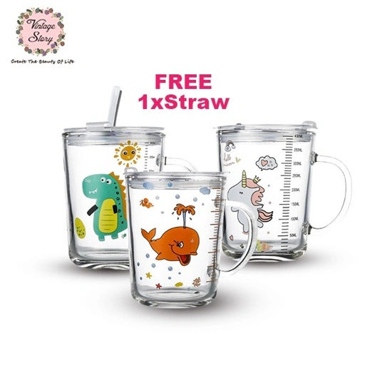 Image of VS - Gelas Minum Anak Motif Lucu Karakter Unicorn Dinasour Paus Gratis Sedotan
