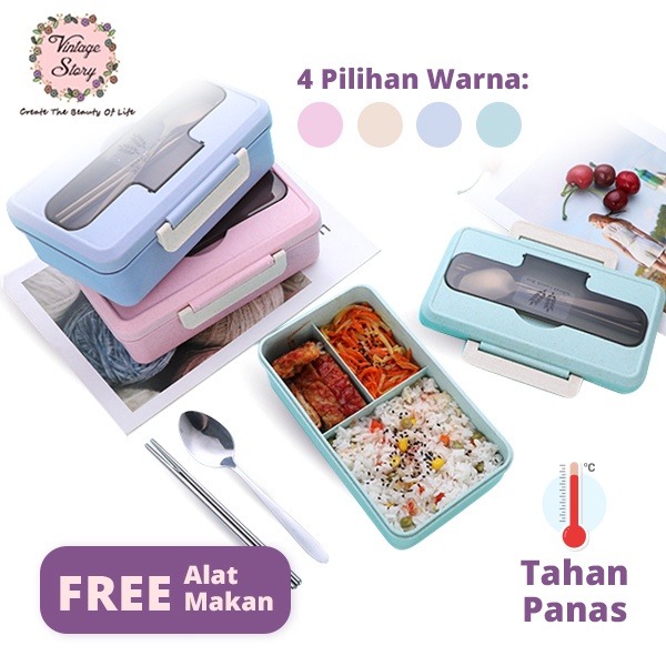 Kotak Makan Bekal Lunch Box Free Sumpit Sendok Bahan Wheat Straw Jerami Gandum