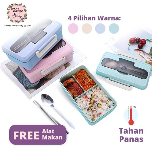 Kotak Makan Bekal Lunch Box Free Sumpit Sendok Bahan Wheat Straw Jerami Gandum