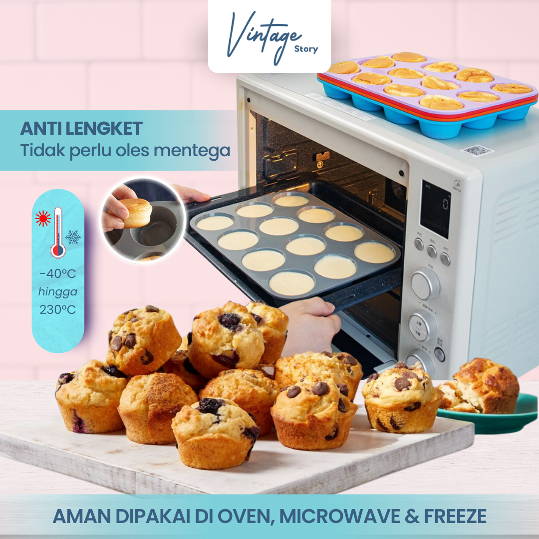 Loyang Cetakan Kue Muffin Bolu Cup Cake Serbaguna Bahan Silikon Tebal Anti Slip Tidak Lengket Food Grade Tahan Panas