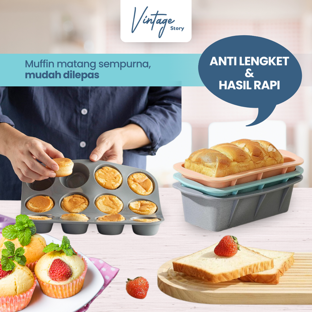 Loyang Cetakan Kue Muffin Bolu Cup Cake Serbaguna Bahan Silikon Tebal Anti Slip Tidak Lengket Food Grade Tahan Panas
