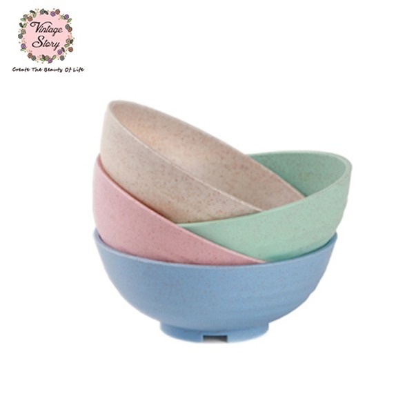 Mangkuk Anak Dewasa Travel Bahan Jerami Gandum Wheat Straw Motif Garis-garis