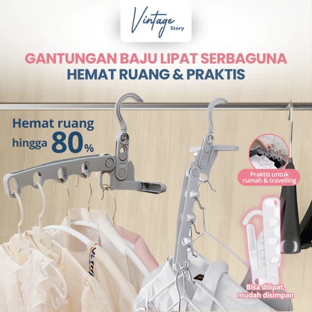 Gantungan Baju Lipat Portabel Multifungsi Hemat Ruang Lemari Laci Pintu Anti Patah Tebal Kokoh