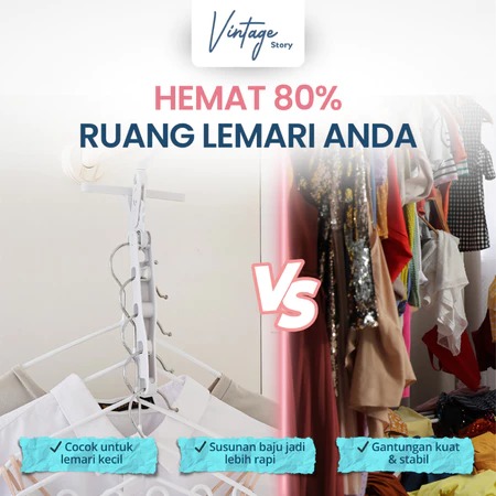 Gantungan Baju Lipat Portabel Multifungsi Hemat Ruang Lemari Laci Pintu Anti Patah Tebal Kokoh