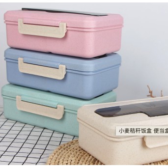 Kotak Makan Bekal Lunch Box Free Sumpit Sendok Bahan Wheat Straw Jerami Gandum