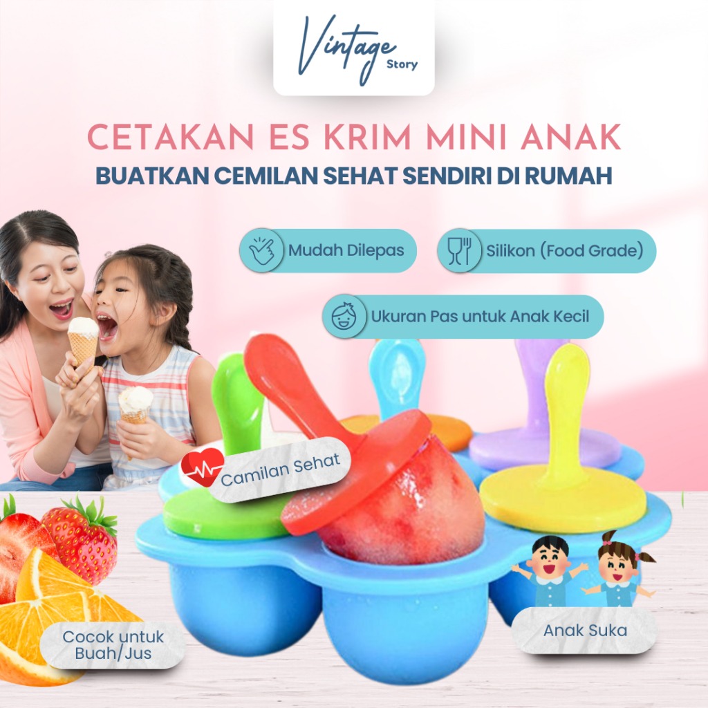 Cetakan Ice Cream Es Krim Puding Bahan Silikon Food Grade Warna Warni 7 Cup Praktis Ergonomis
