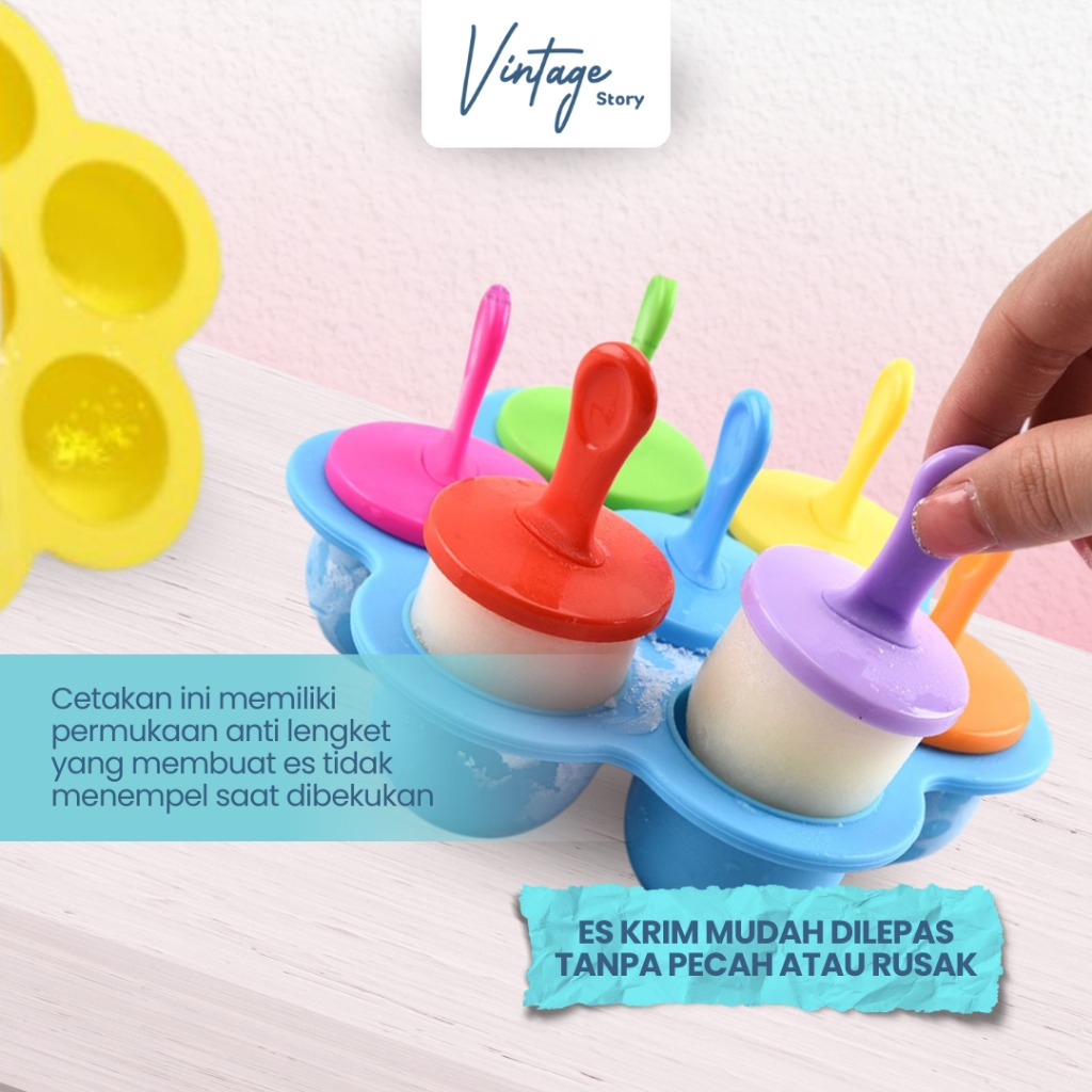 Cetakan Ice Cream Es Krim Puding Bahan Silikon Food Grade Warna Warni 7 Cup Praktis Ergonomis