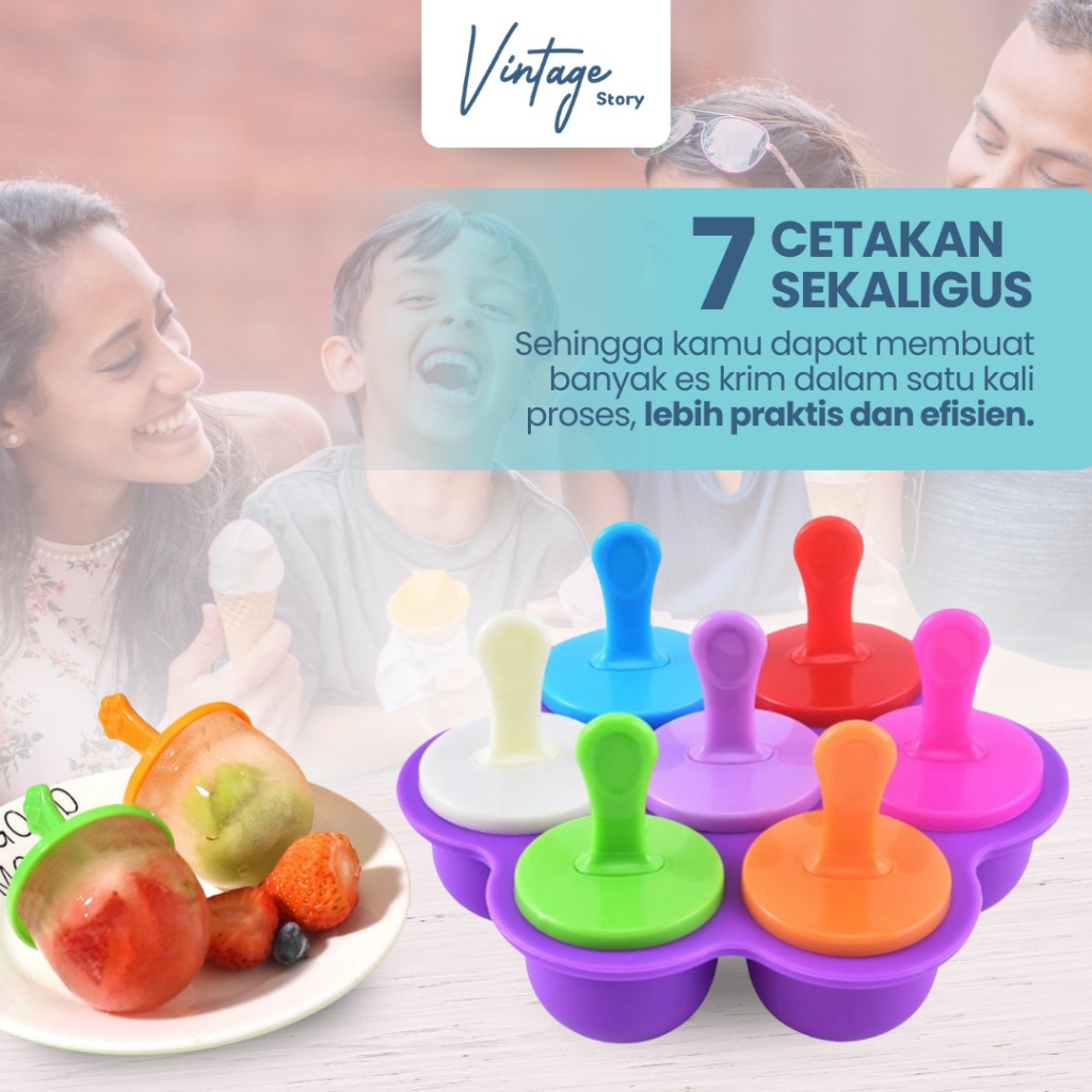 Cetakan Ice Cream Es Krim Puding Bahan Silikon Food Grade Warna Warni 7 Cup Praktis Ergonomis