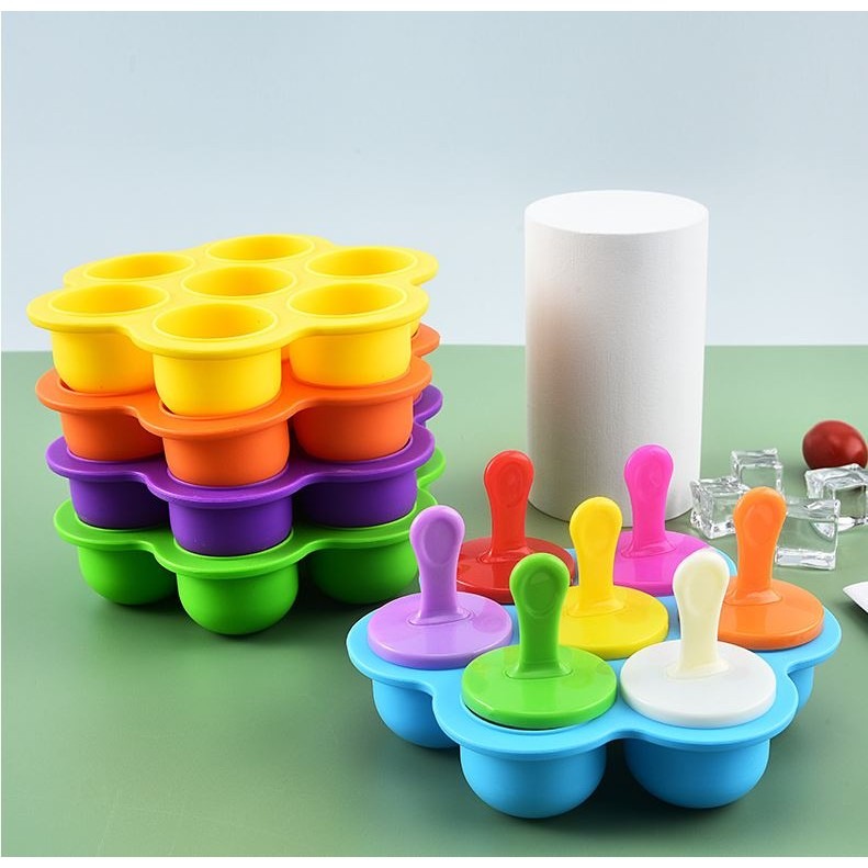 Cetakan Ice Cream Es Krim Puding Bahan Silikon Food Grade Warna Warni 7 Cup Praktis Ergonomis