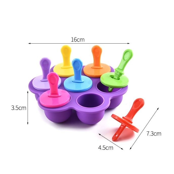 Cetakan Ice Cream Es Krim Puding Bahan Silikon Food Grade Warna Warni 7 Cup Praktis Ergonomis