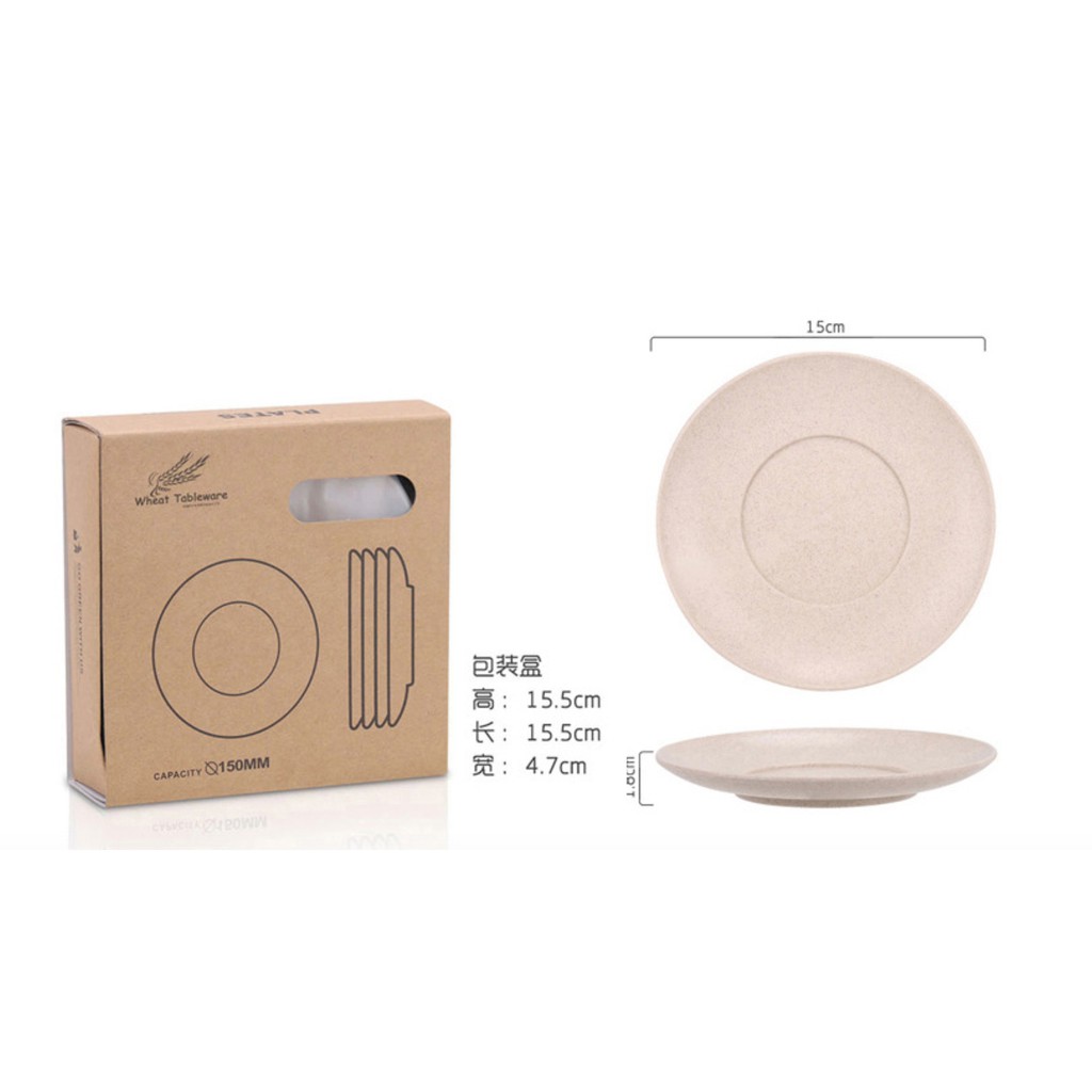 Piring Makan Set Isi 4 Pcs Warna Shabby Bahan Jerami Gandum Wheat Straw