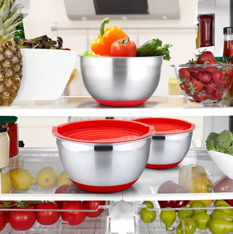 Mangkuk Adonan Kue Salad Stainless Steel Penutup Silikon Anti Slip Ukuran 18 - 26cm