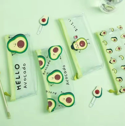 Image of Tempat Pensil ATK Motif Buah Avocado Lucu Transparan Anti Air