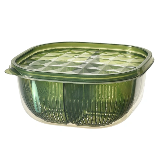 Image of Toples Kotak Penyimpanan Kulkas Saringan Wadah 4 Sekat Tempat Buah Sayuran Bawang Serbaguna