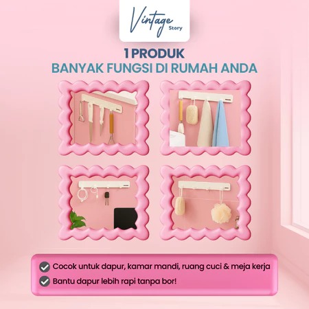 Gantungan Alat Dapur Pakaian Tarik Tempel Serbaguna Extendable Hook Strip Non-Berlubang Multi-Fungsi