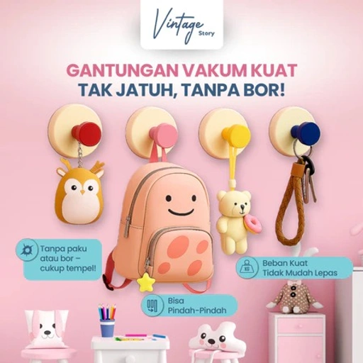 Image of Gantungan Dinding Bulat Kunci Pakaian Serbaguna Sedotan Vakum Kuat Suction Hook