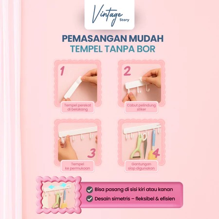 Gantungan Alat Dapur Pakaian Tarik Tempel Serbaguna Extendable Hook Strip Non-Berlubang Multi-Fungsi