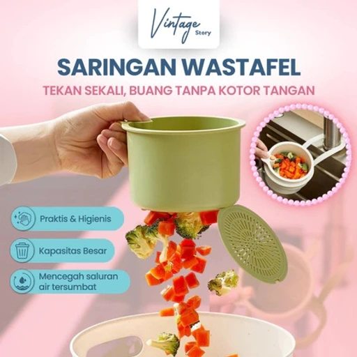 Image of Saringan Wastafel Dapur Serbaguna Sisa Makanan Anti Sumbat 2 Lapis Gantung Keranjang