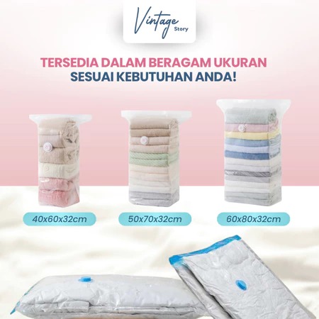 Kantong Plastik Vakum Baju Pakaian Ziplock Penyimpanan Selimut Handuk Organizer Traveling Anti Debu