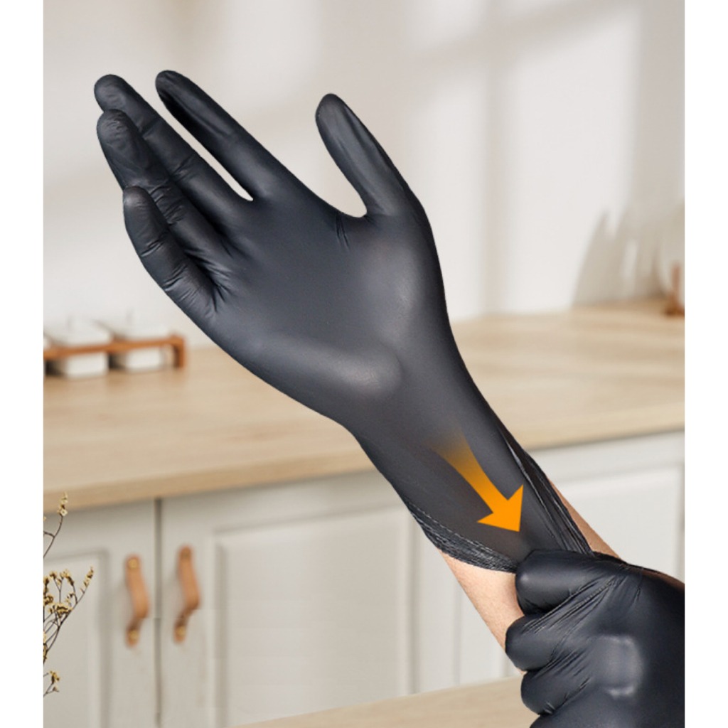 Sarung Tangan Masak Medis Karet Elastik Nitril Safe Hand Glove Hitam Biru Higienis Food Grade Sekali Pakai