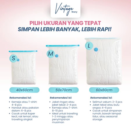 Kantong Plastik Vakum Baju Pakaian Ziplock Penyimpanan Selimut Handuk Organizer Traveling Anti Debu