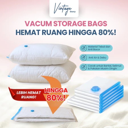 Kantong Plastik Vakum Baju Pakaian Ziplock Penyimpanan Selimut Handuk Organizer Traveling Anti Debu