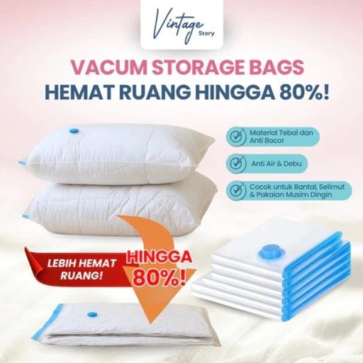 Image of Kantong Plastik Vakum Baju Pakaian  Ziplock Penyimpanan Selimut Handuk Organizer Traveling Anti Debu